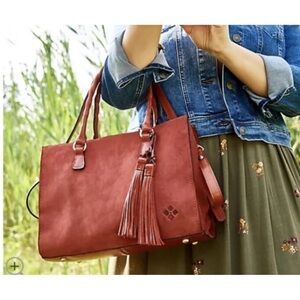 Patricia Nash Sz Medium Leather Primrose Satchel Red Handbag A455563